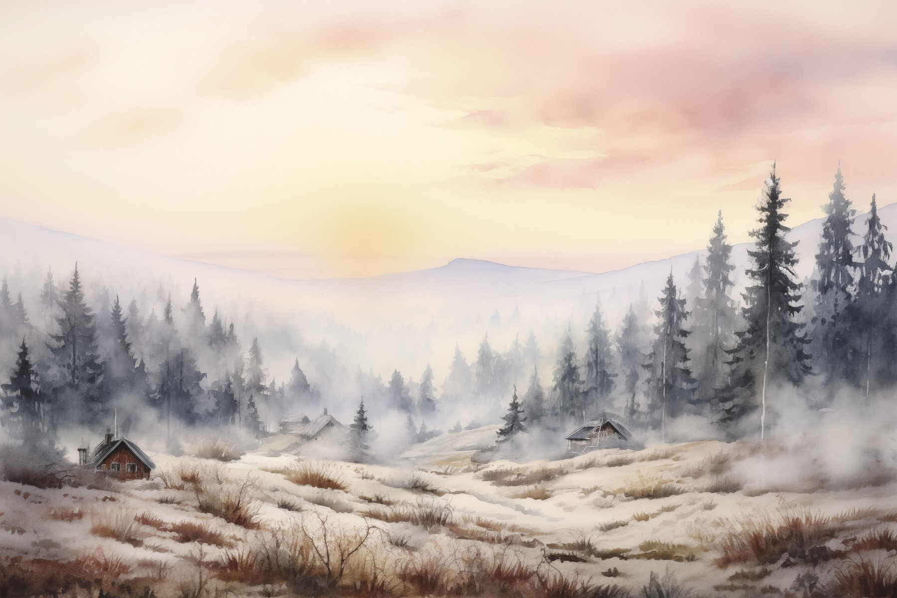 Landscape with trees and fog Landscape with trees and fog