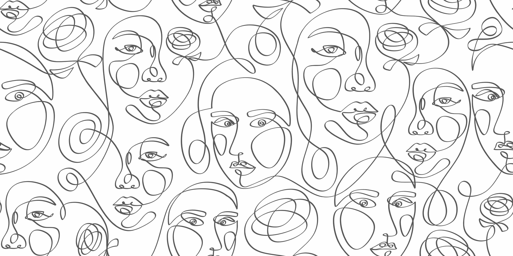 Pattern of faces drawn with black lines