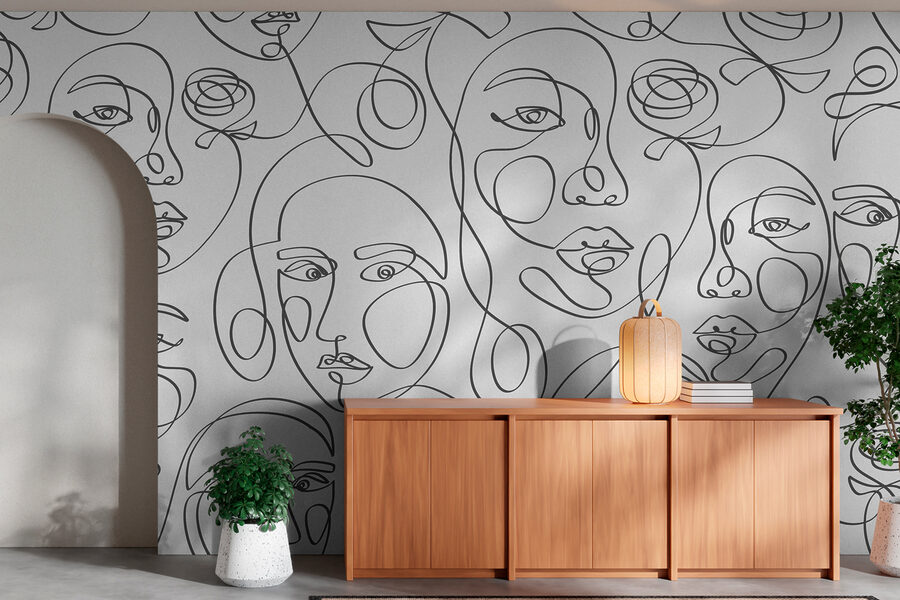 Schema di volti disegnati con linee nere