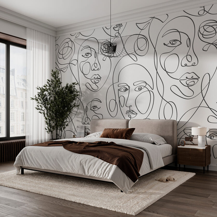 Schema di volti disegnati con linee nere