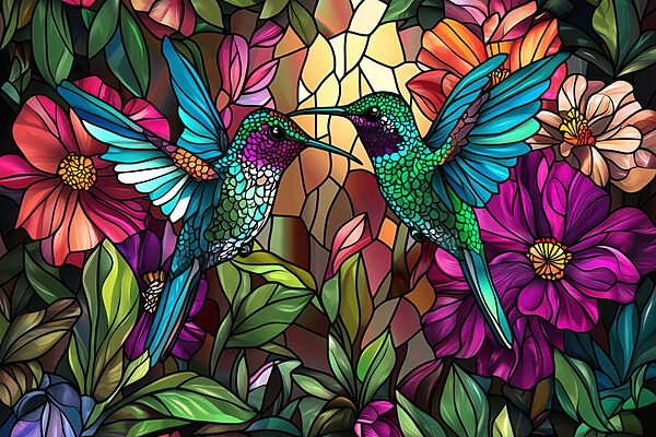 Vetrata con uccelli colorati Vetrata con uccelli colorati