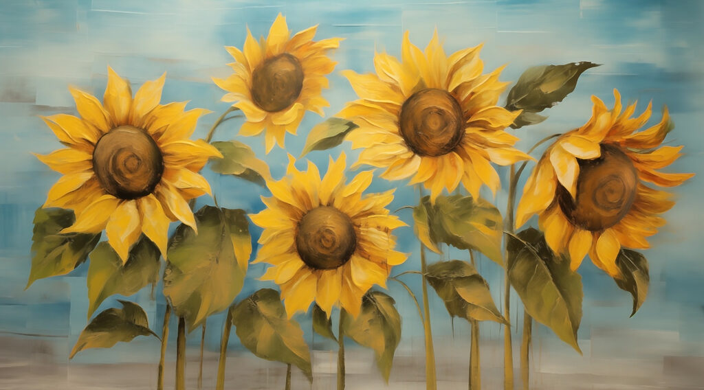 Quadro di girasoli su una parete Quadro di girasoli su una parete
