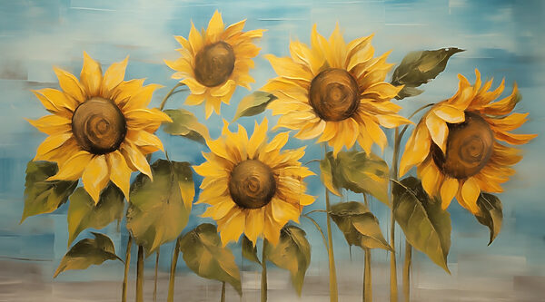 Quadro di girasoli su una parete Quadro di girasoli su una parete