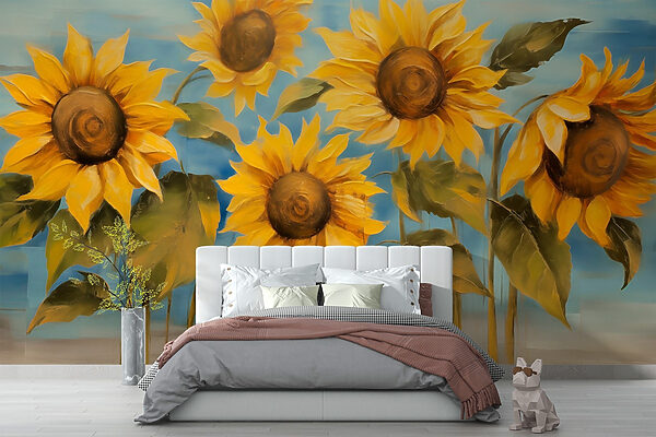 Quadro di girasoli su una parete Quadro di girasoli su una parete