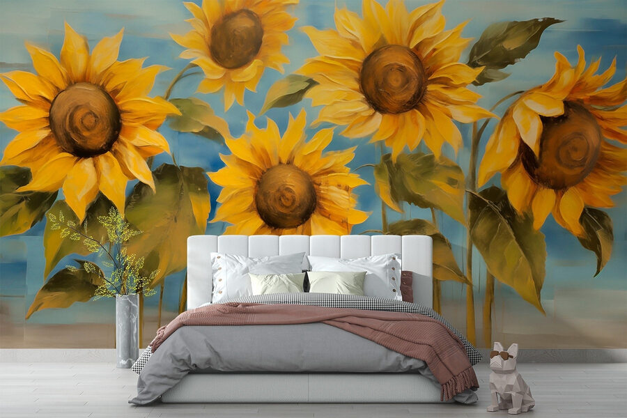 Quadro di girasoli su una parete Quadro di girasoli su una parete