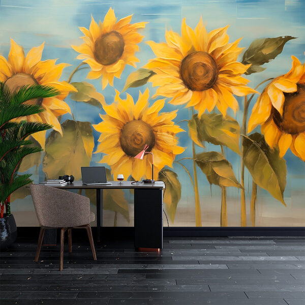 Quadro di girasoli su una parete Quadro di girasoli su una parete