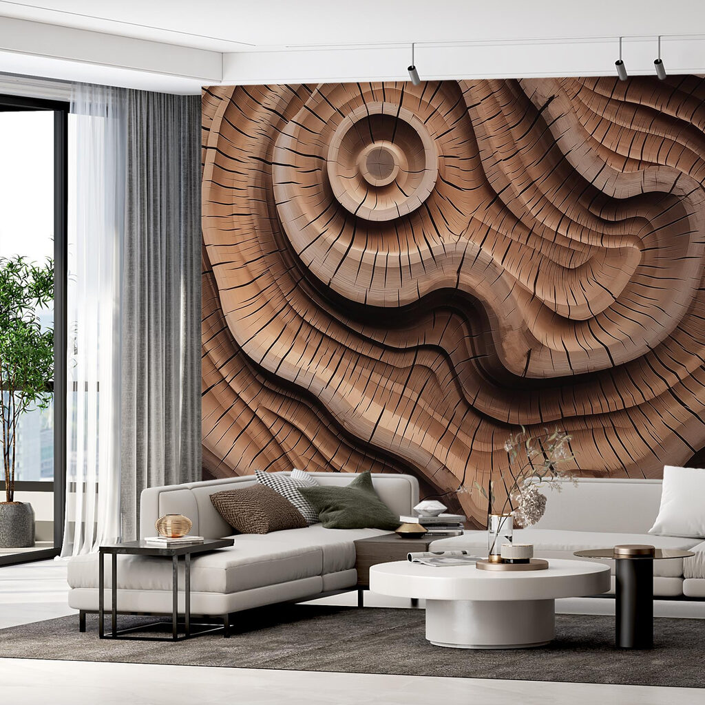 Wood carving with a spiral pattern