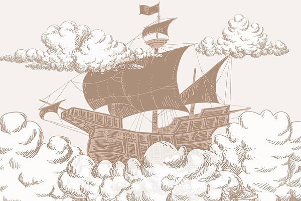Disegno di una nave con bandiera Disegno di una nave con bandiera