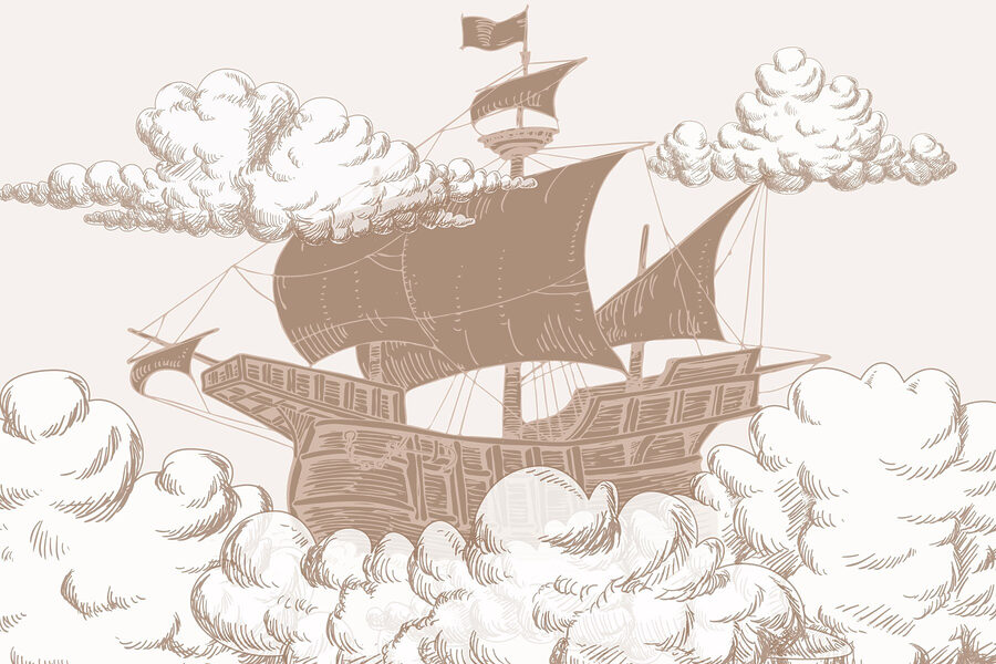 Disegno di una nave con bandiera Disegno di una nave con bandiera