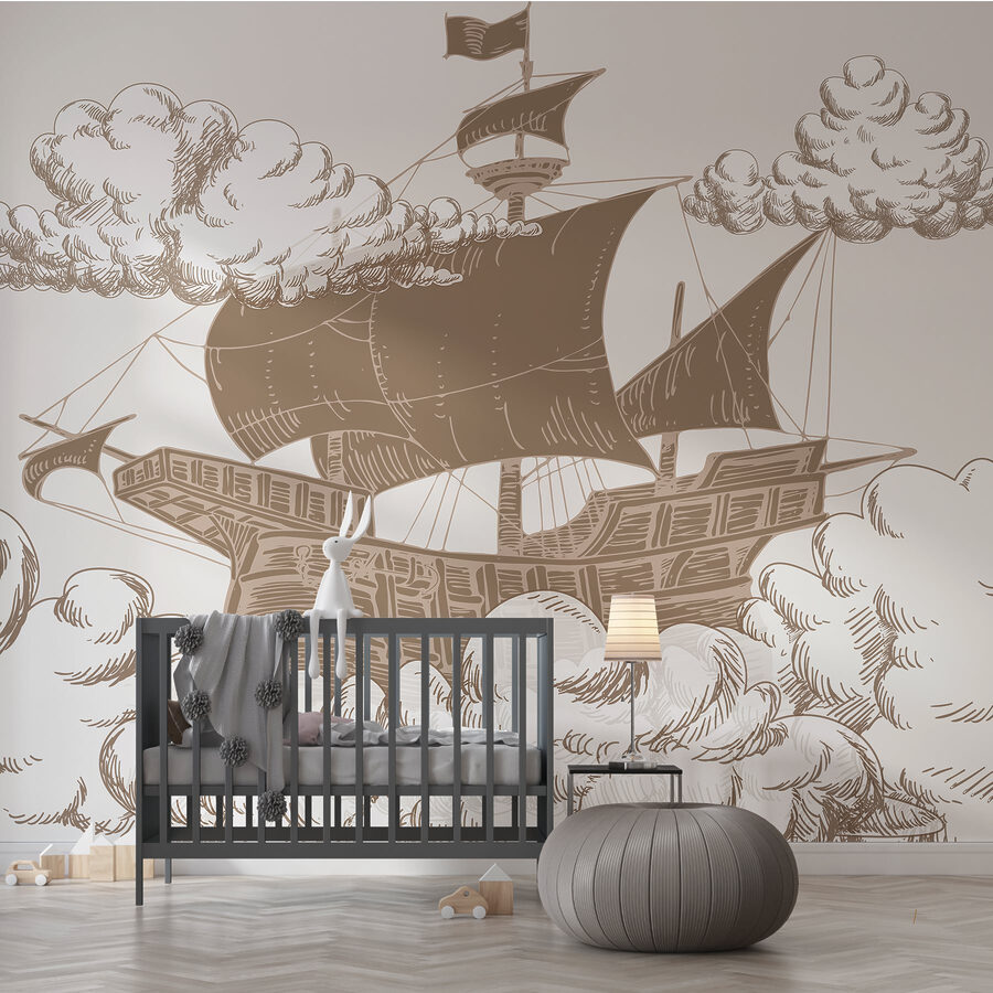 Disegno di una nave con bandiera Disegno di una nave con bandiera