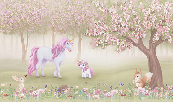 Unicorno e scoiattolo in una foresta Unicorno e scoiattolo in una foresta