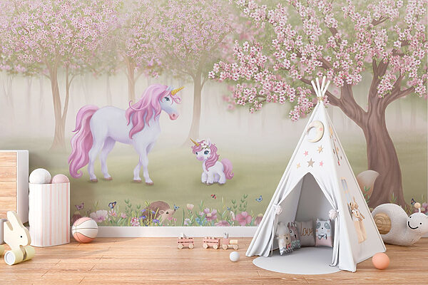 Unicorno e scoiattolo in una foresta Unicorno e scoiattolo in una foresta