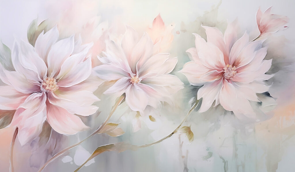 Pittura di fiori su una superficie bianca Pittura di fiori su una superficie bianca