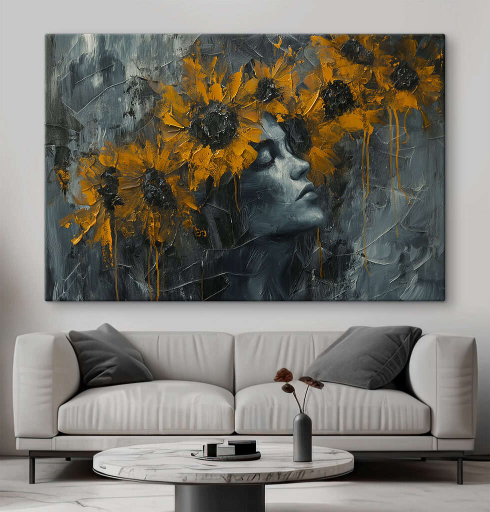 Painting of a woman with yellow flowers