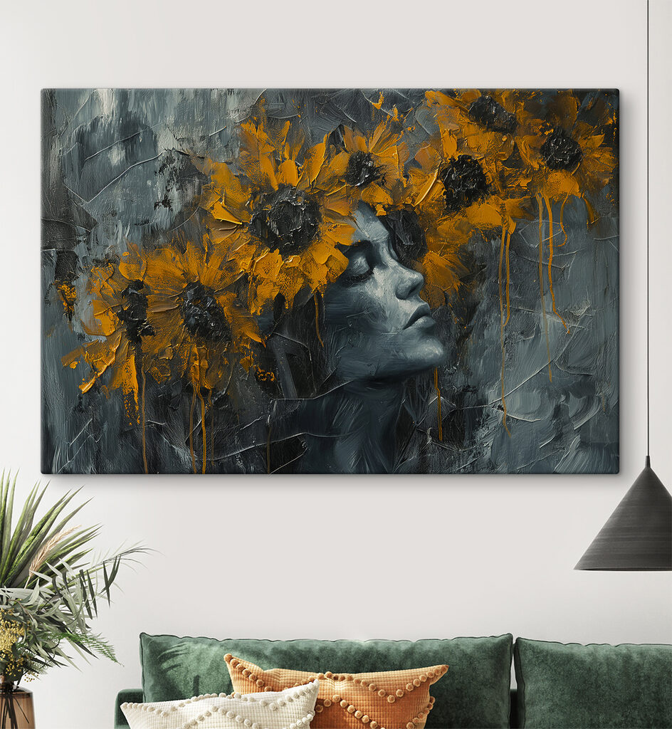 Painting of a woman with yellow flowers