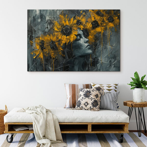 Painting of a woman with yellow flowers