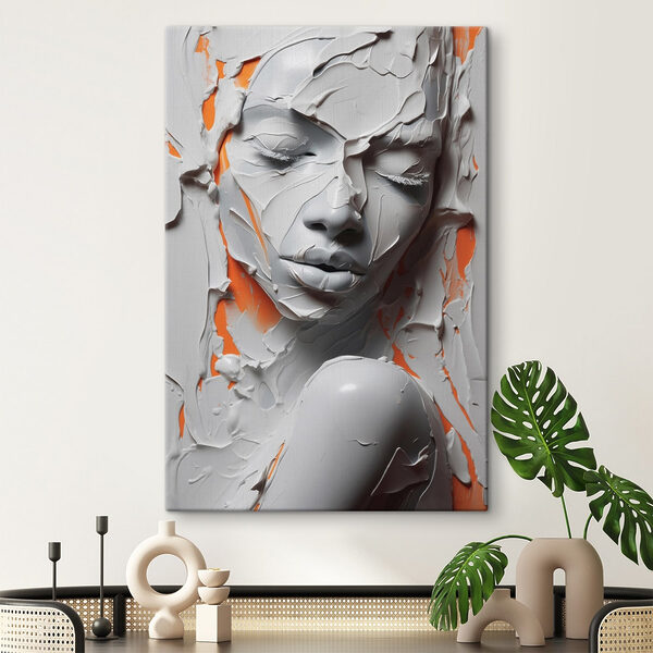 Woman's face covered in white paint