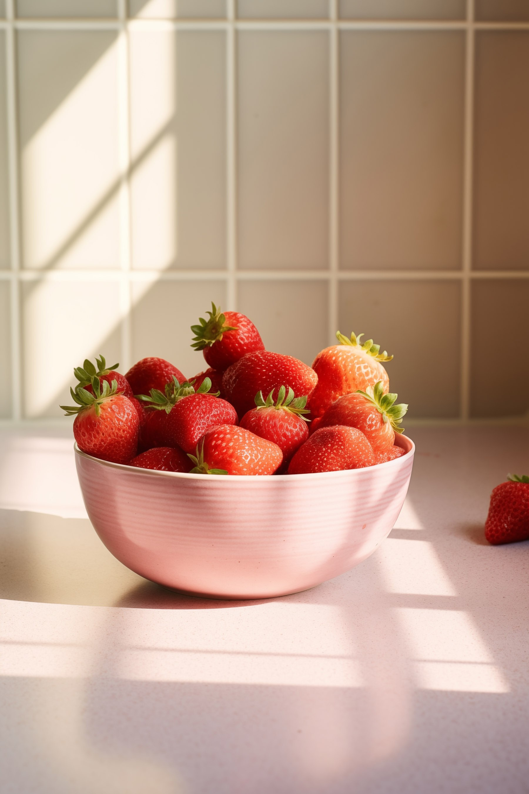Bowl of strawberries on a counter Bowl of strawberries on a counter