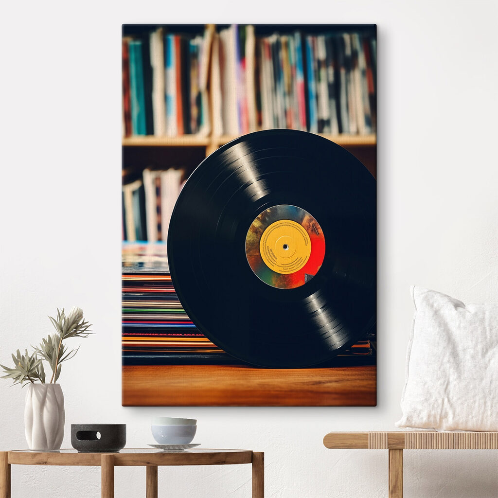 Record on a stack of records Record on a stack of records
