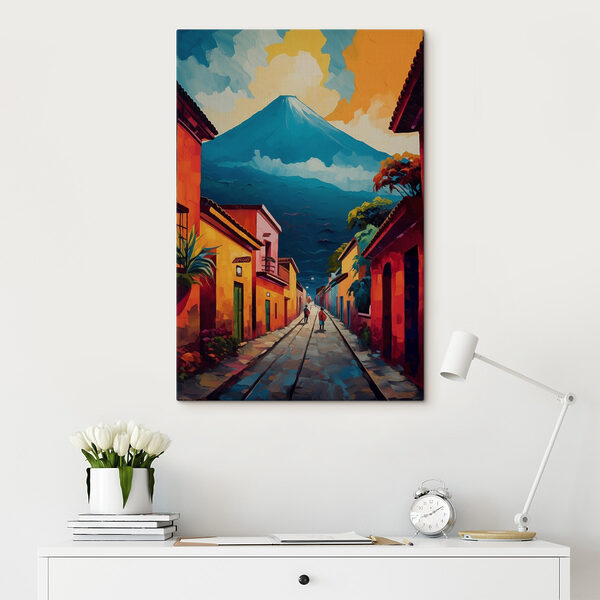 Quadri Dipinto raffigurante una strada con edifici e una montagna sullo sfondo (COD: s41675) Quadri Quadri Dipinto raffigurante una strada con edifici e una montagna sullo sfondo (COD: s41675)
