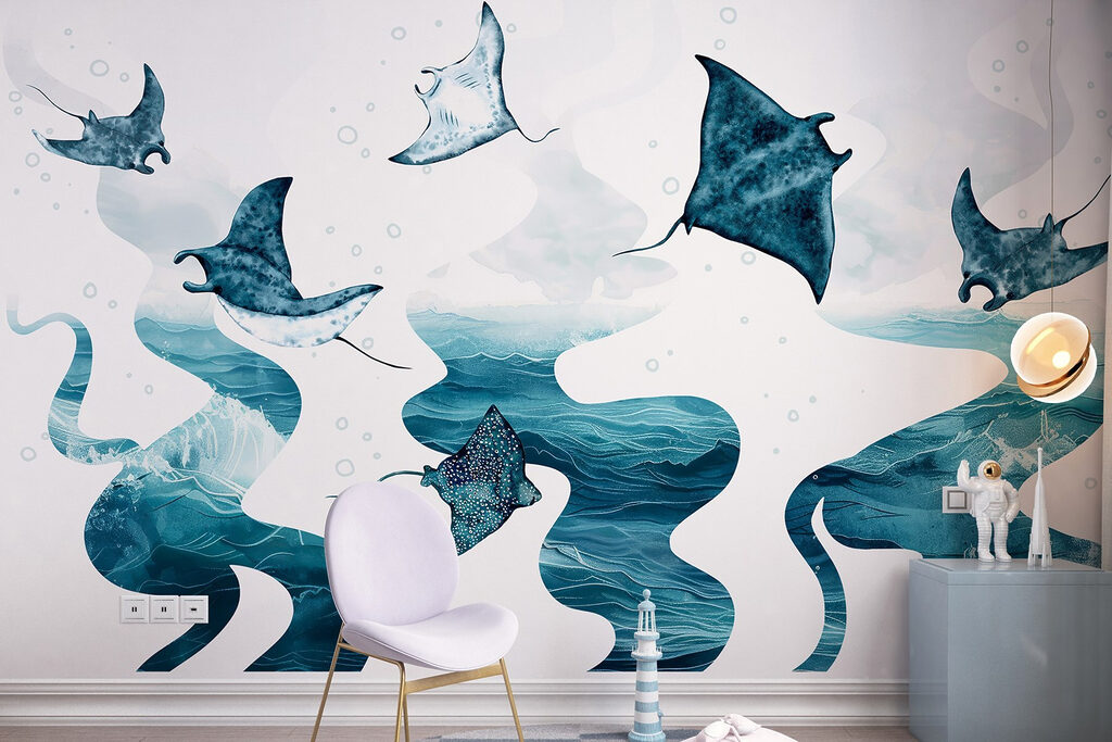 Group of stingrays in the water