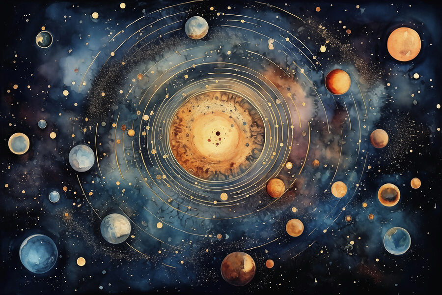 Pittura di pianeti nello spazio