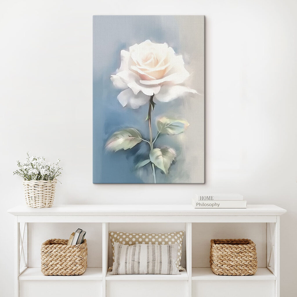 White rose with green leaves