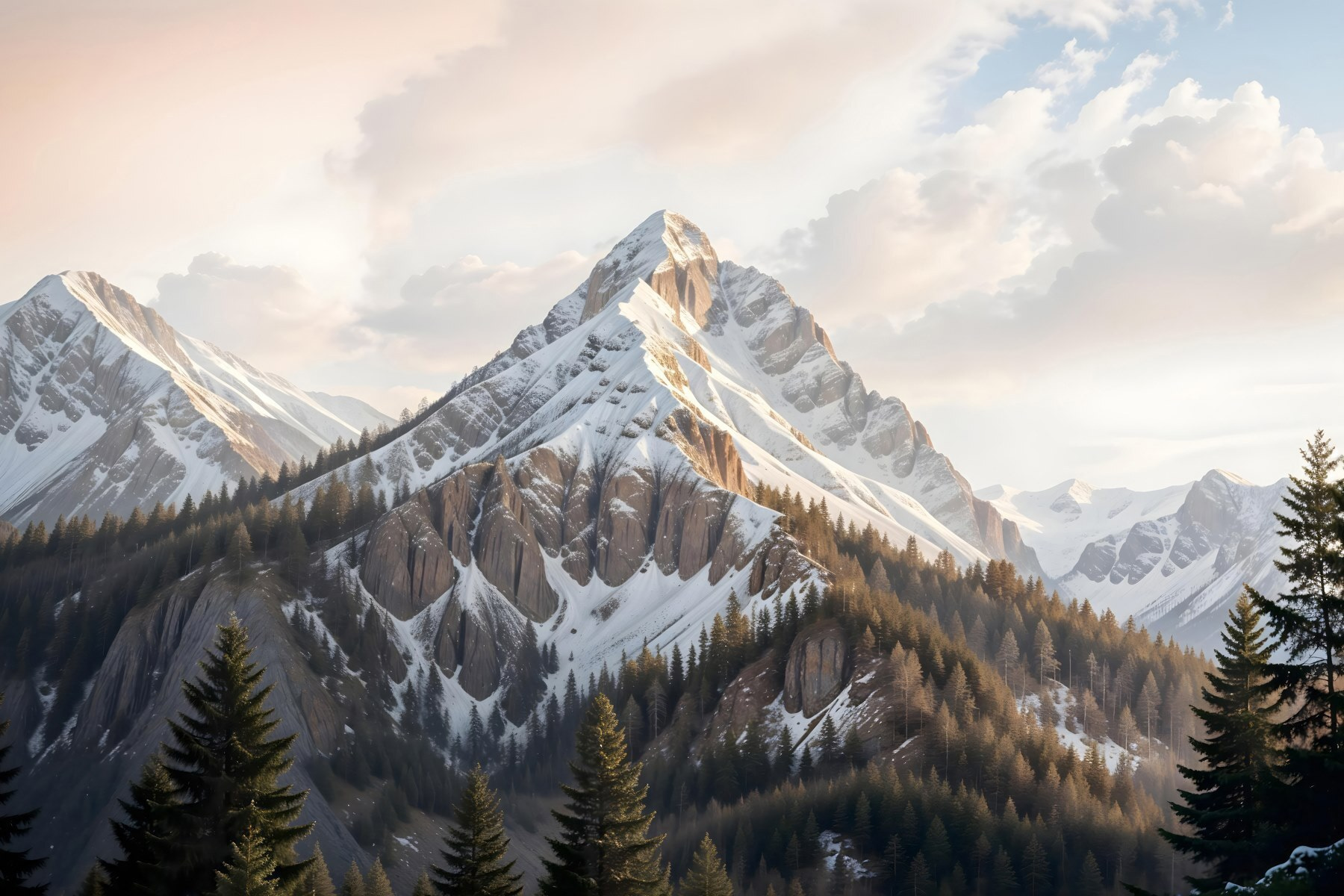Snowy mountain with trees