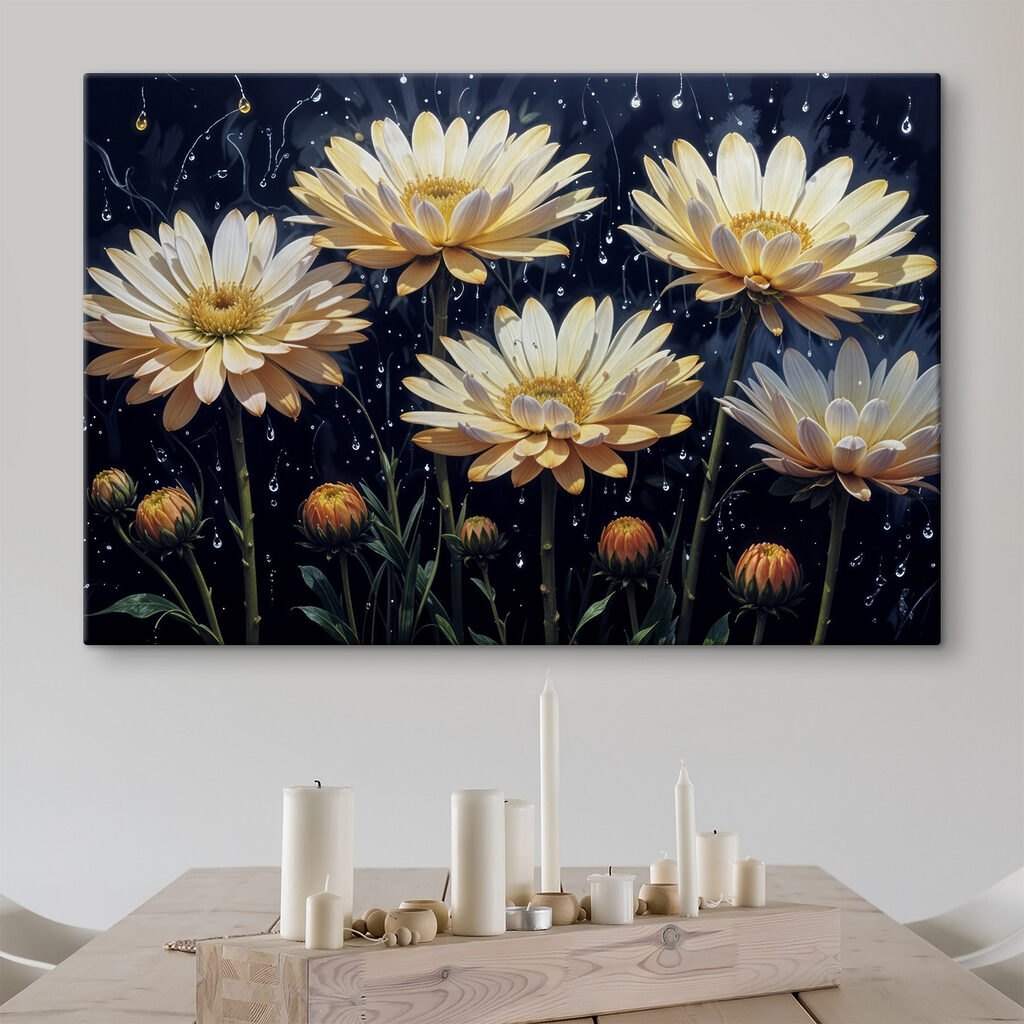 Group of flowers with water drops
