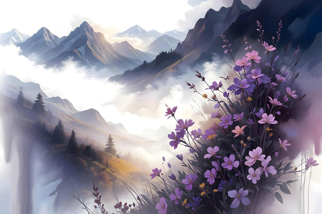 Purple flowers on a mountain