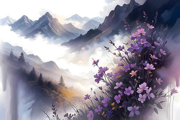 Purple flowers on a mountain