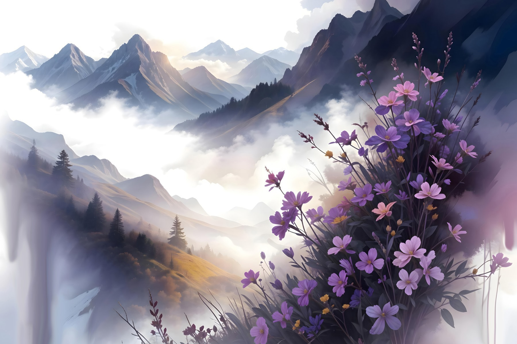 Purple flowers on a mountain
