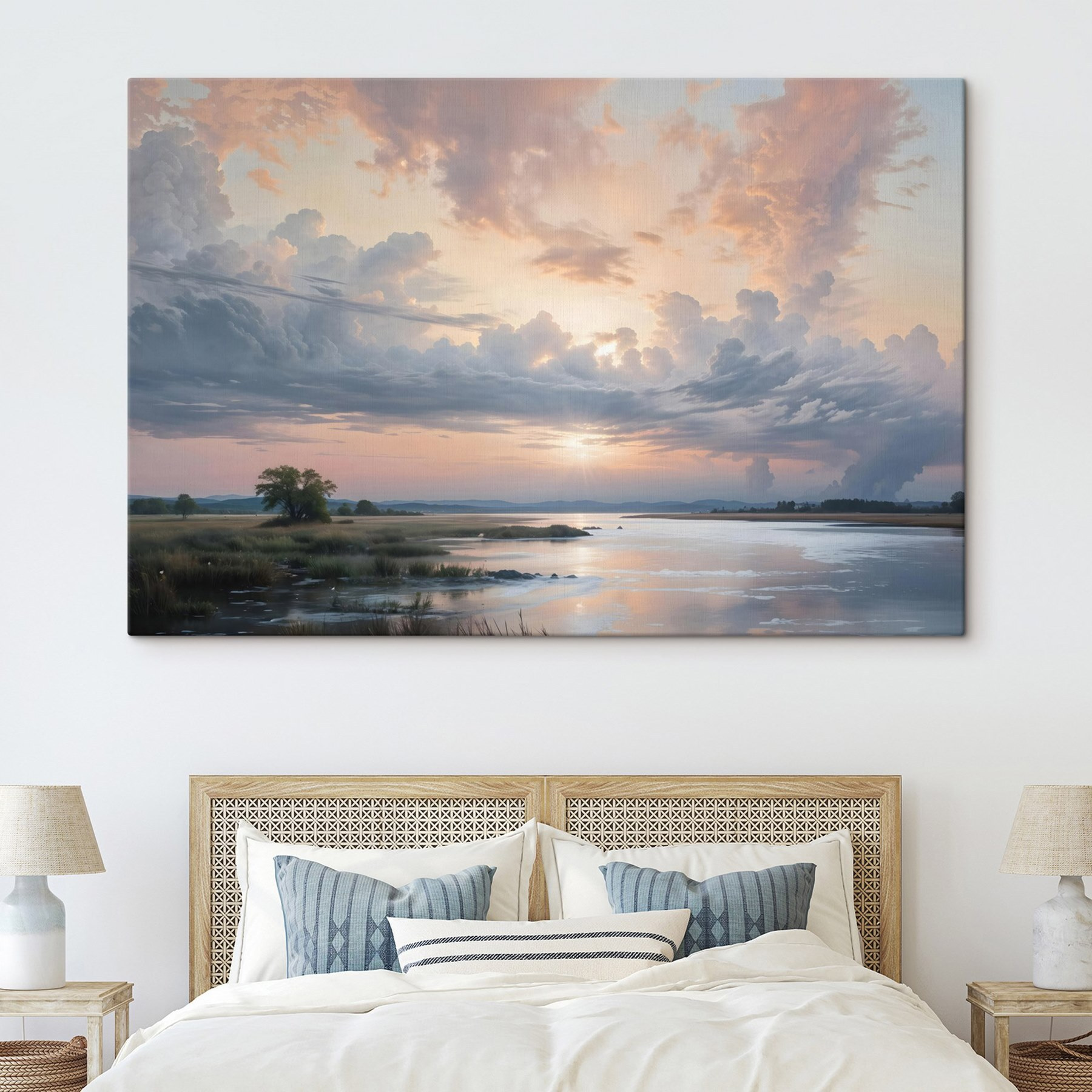 Body of water with a tree and clouds in the sky Body of water with a tree and clouds in the sky