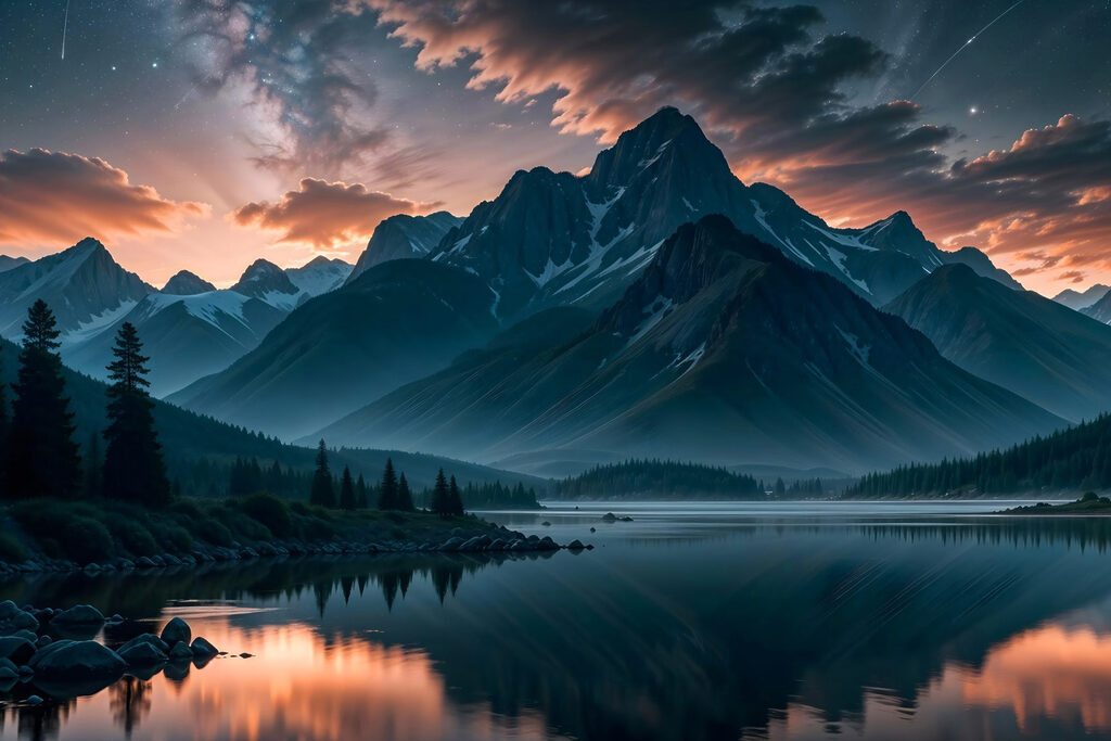 Lake with mountains in the background