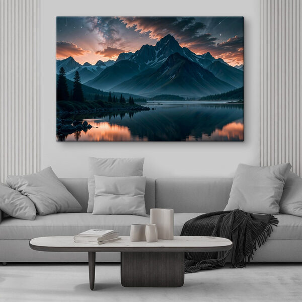Lake with mountains in the background