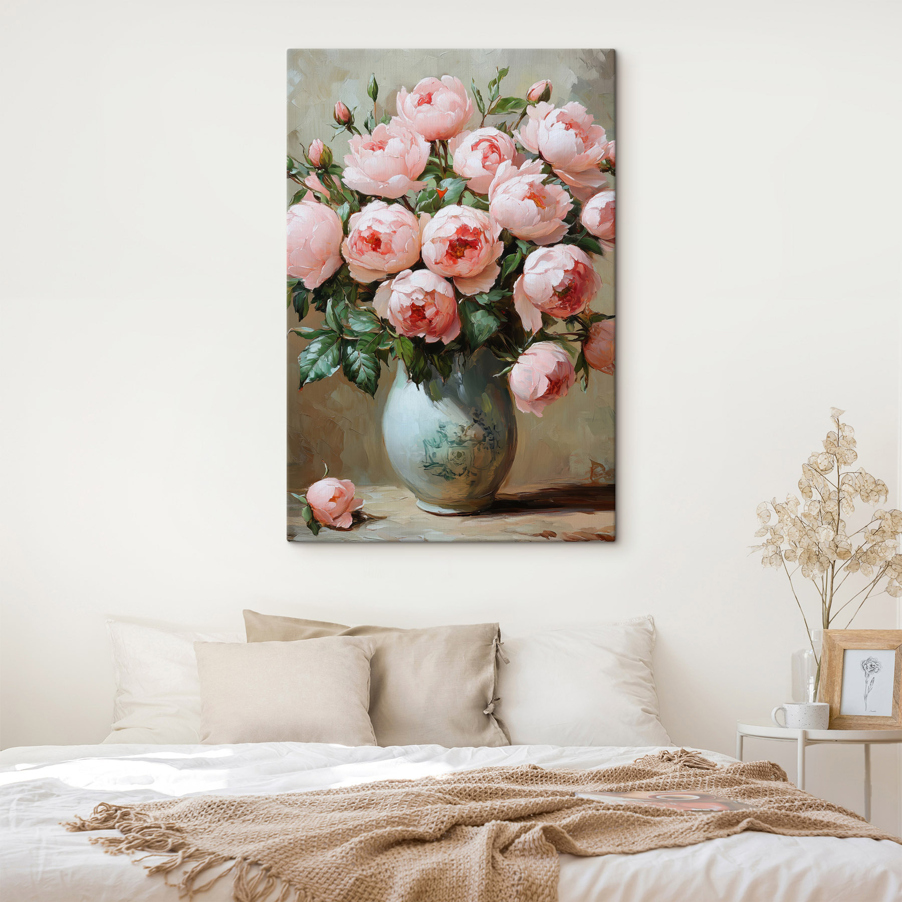 Painting of pink flowers in a vase Painting of pink flowers in a vase
