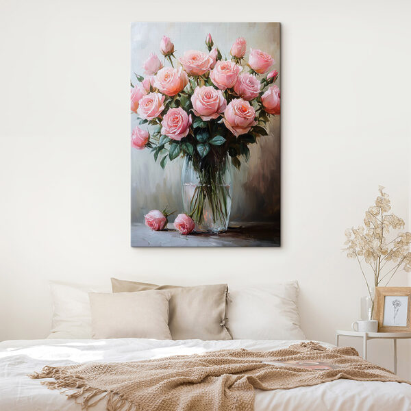 Quadri Quadri Dipinto raffigurante rose rosa in un vaso (COD: s41749)