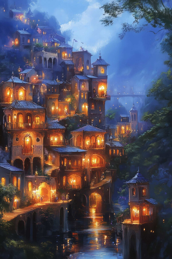 Lit up buildings on a hill Lit up buildings on a hill