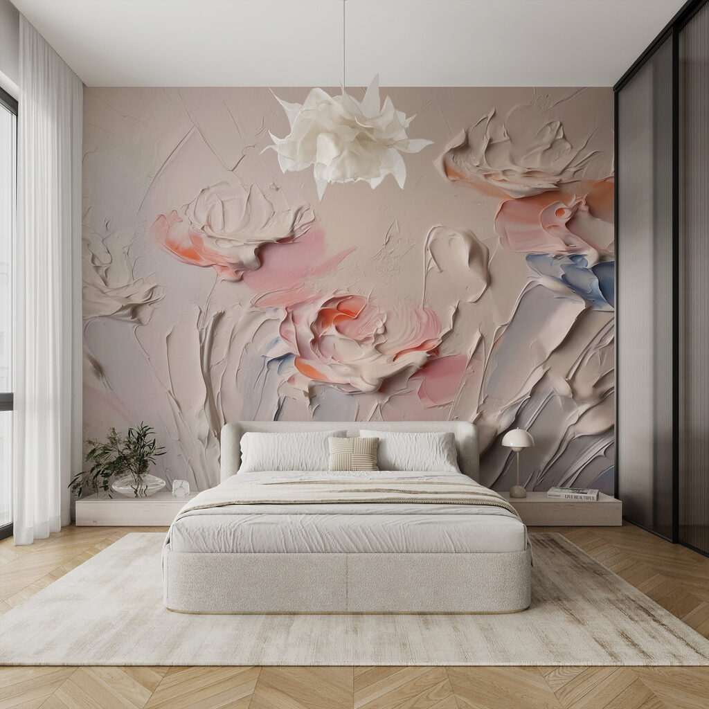 Painting of flowers with white and pink paint