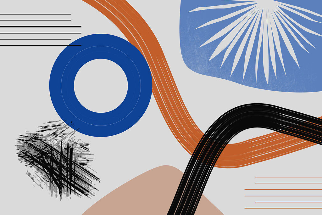 Opera d'arte colorata con linee e cerchi Opera d'arte colorata con linee e cerchi
