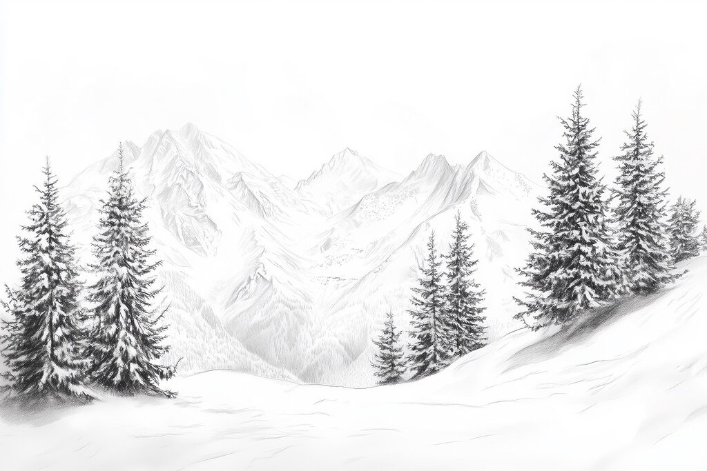 Disegno di una catena montuosa innevata Disegno di una catena montuosa innevata