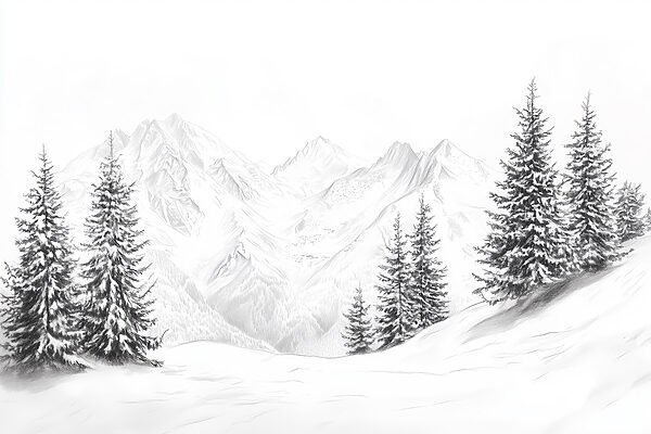 Disegno di una catena montuosa innevata Disegno di una catena montuosa innevata