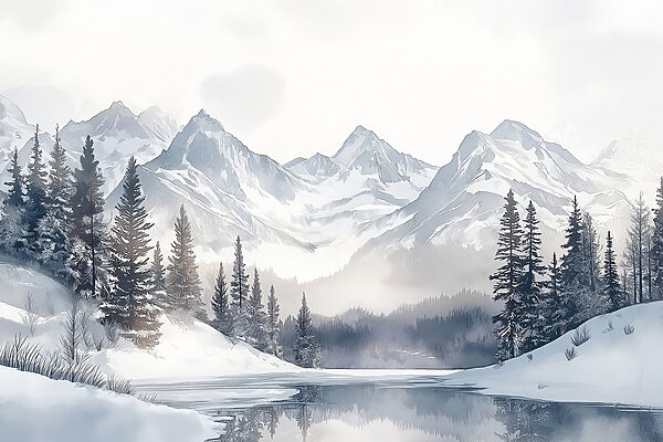 Lago circondato da neve e montagne Lago circondato da neve e montagne