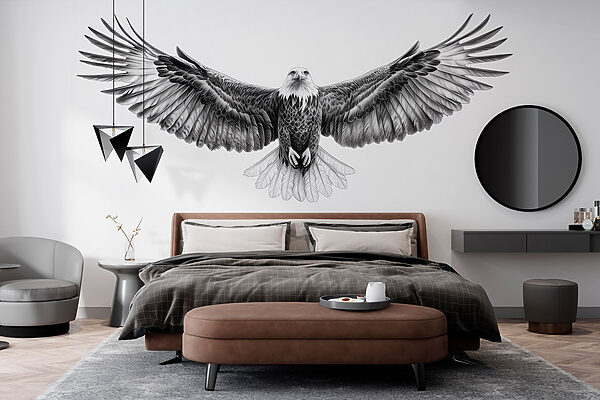 Immagine in bianco e nero di un uccello in volo Immagine in bianco e nero di un uccello in volo