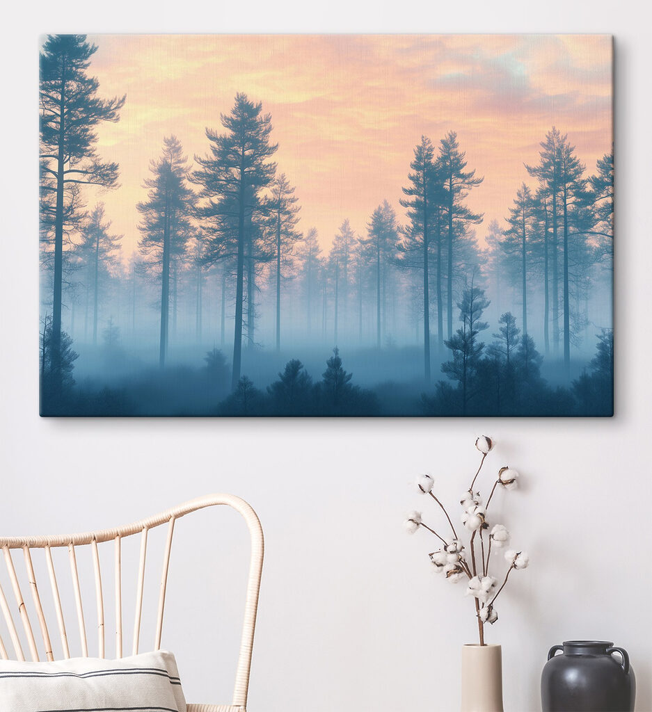 Foggy forest with trees Foggy forest with trees