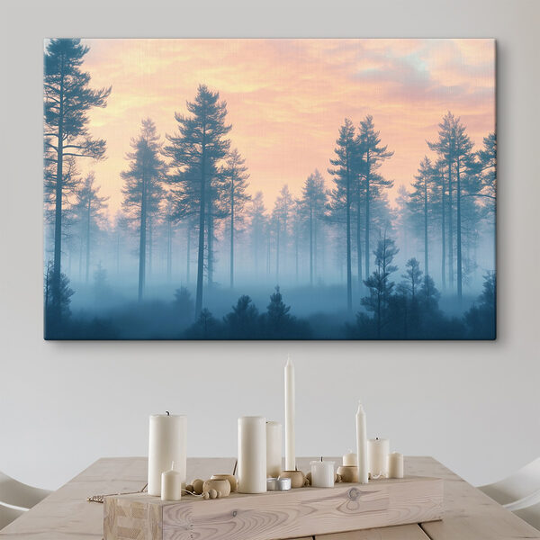 Foggy forest with trees Foggy forest with trees