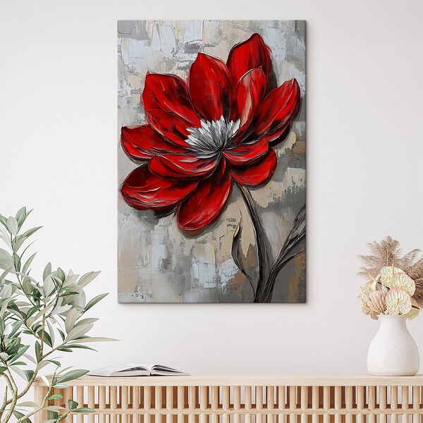 Quadri Quadri Fiore rosso su una superficie grigia (COD: s41821)
