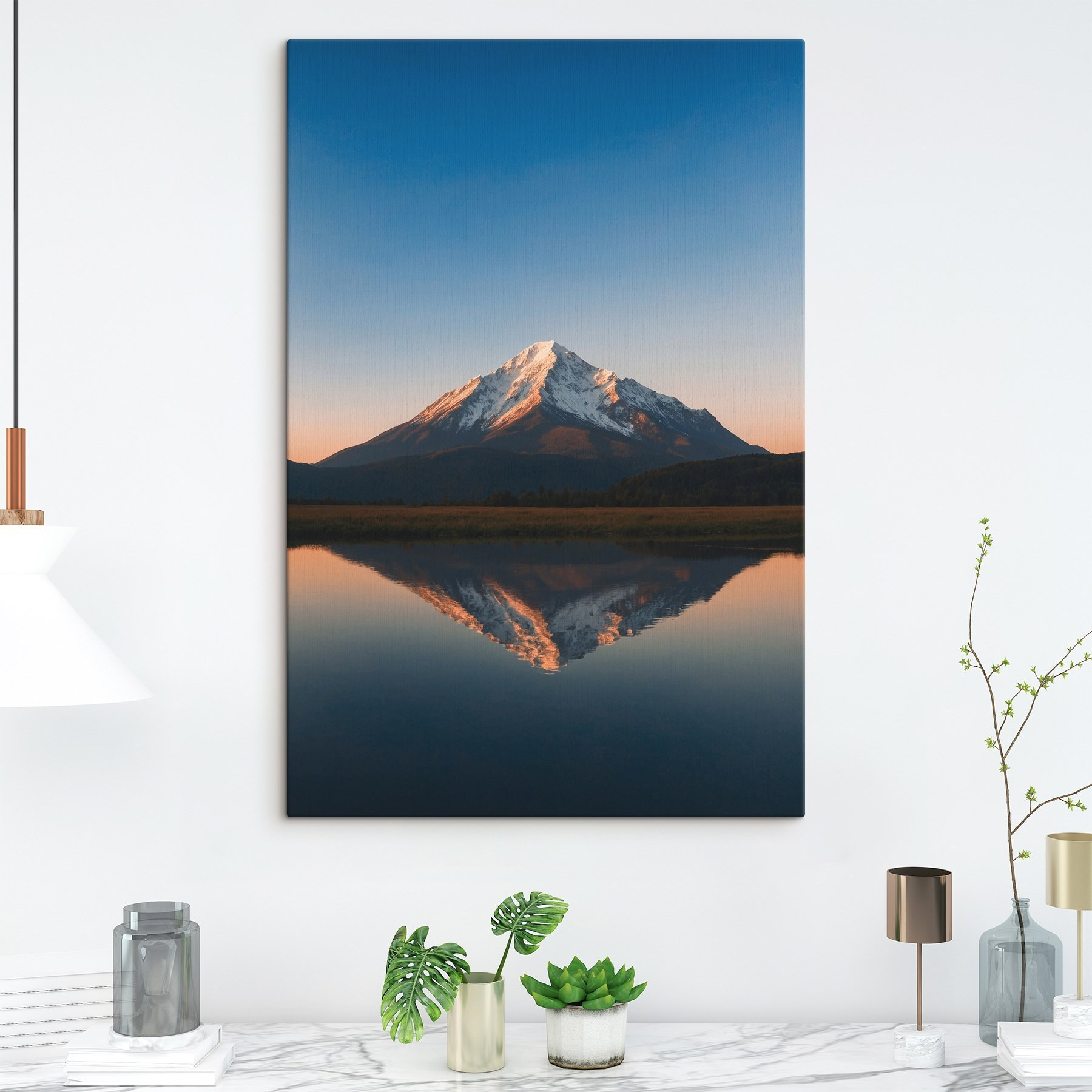 Mountain with a lake and grass