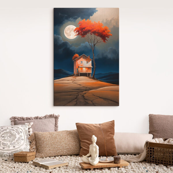 Quadri Dipinto raffigurante una casa con un albero e la luna nel cielo (COD: s41575) Quadri Quadri Dipinto raffigurante una casa con un albero e la luna nel cielo (COD: s41575)