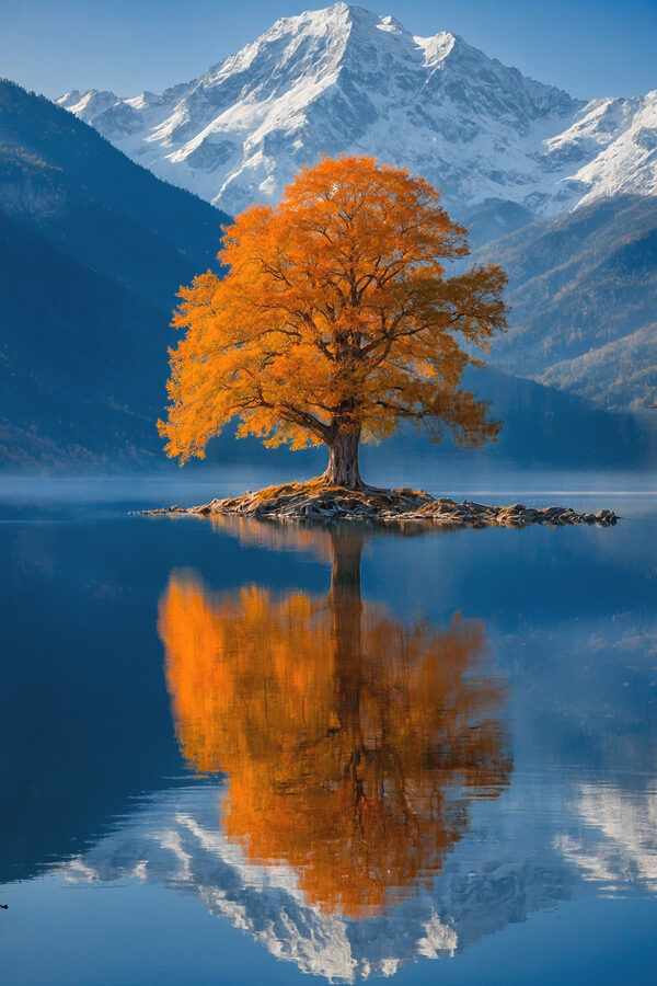 Tree on an island in a lake